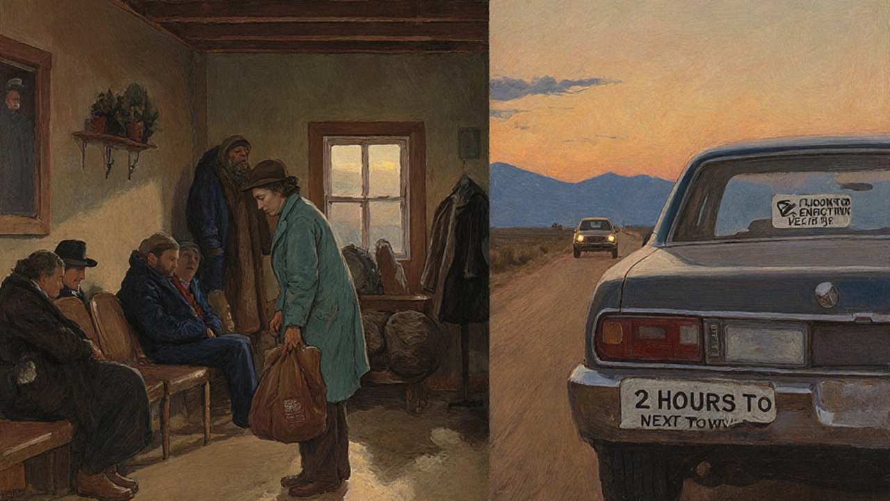 Rural clinic empty at dusk as physician leaves patients without care.