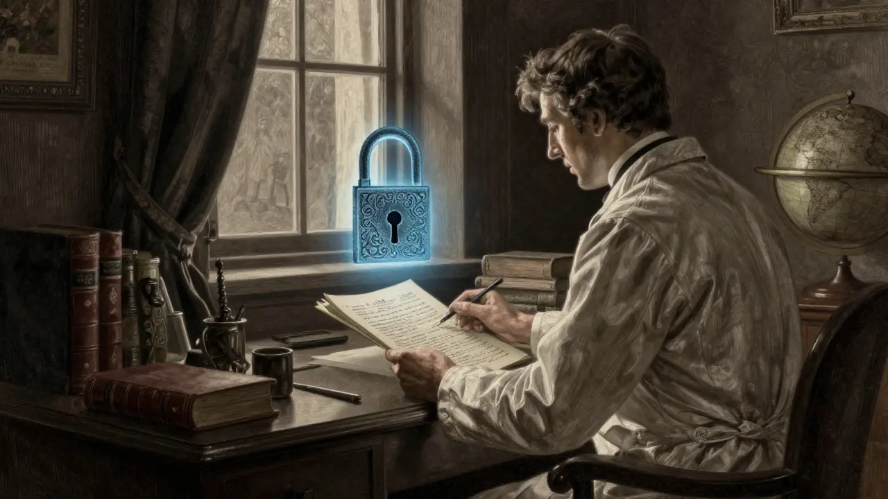 Physician reviewing locked medical data file